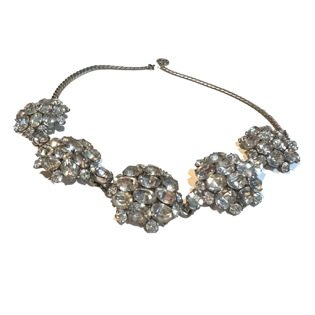 Most Darling Floral Crystal Choker Necklace Vintage Costume Jewelry
